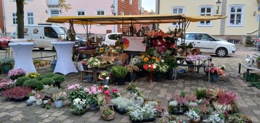 Blumenstand auf dem Wochenmarkt